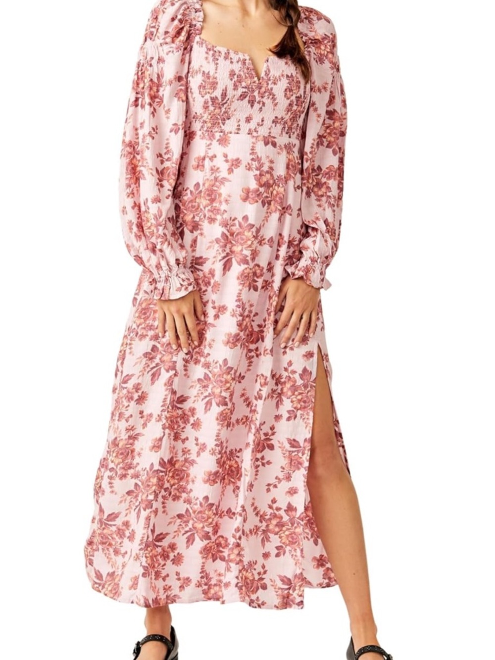 Free People Jaymes Floral Smocked Long Sleeve Maxi Dress